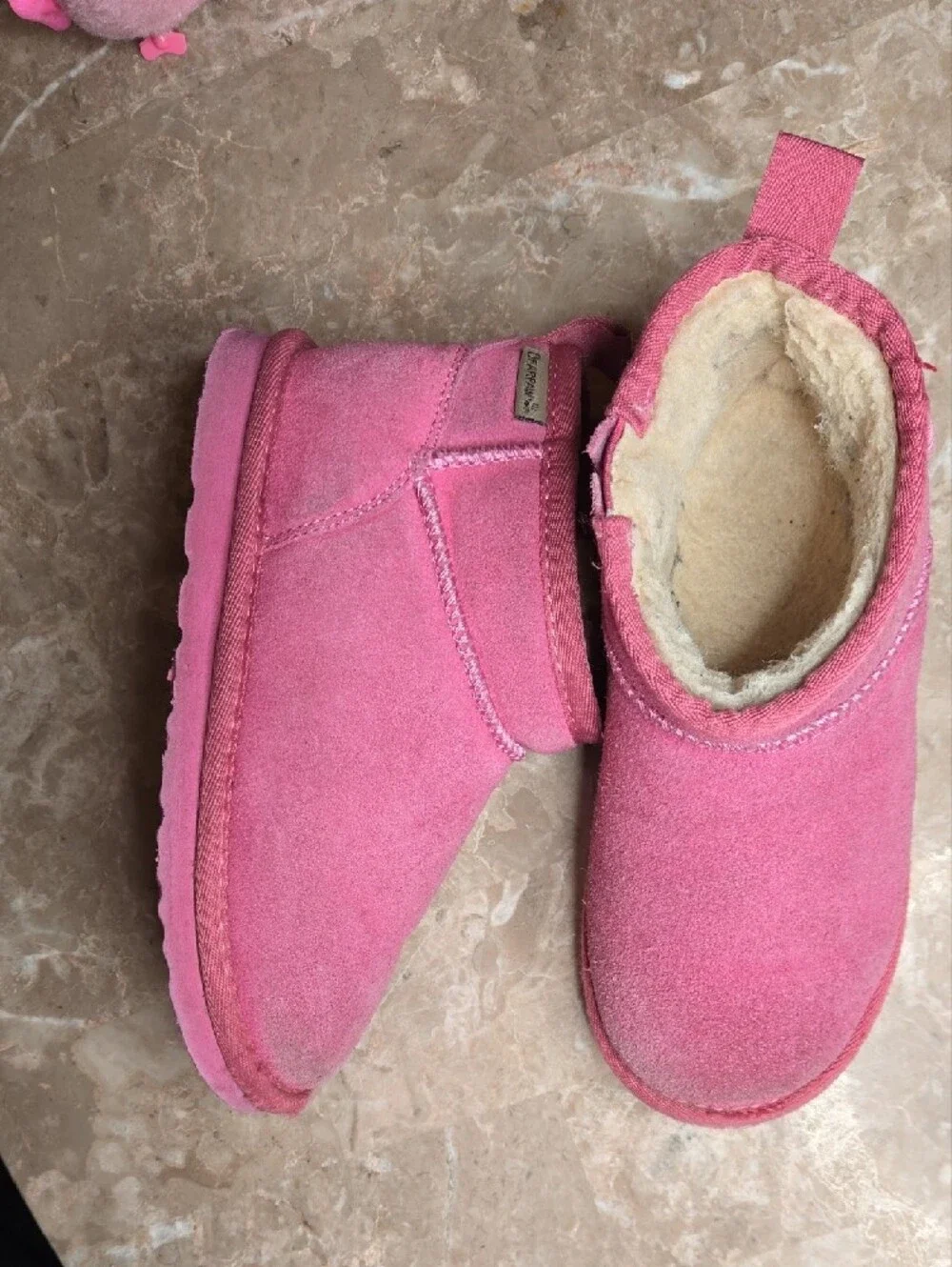 BearPaw Kids Pink Suede Fleece-Lined Boots
